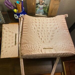 Brahmin Cream vintage Embossed Crossbody Bag with matching wallet